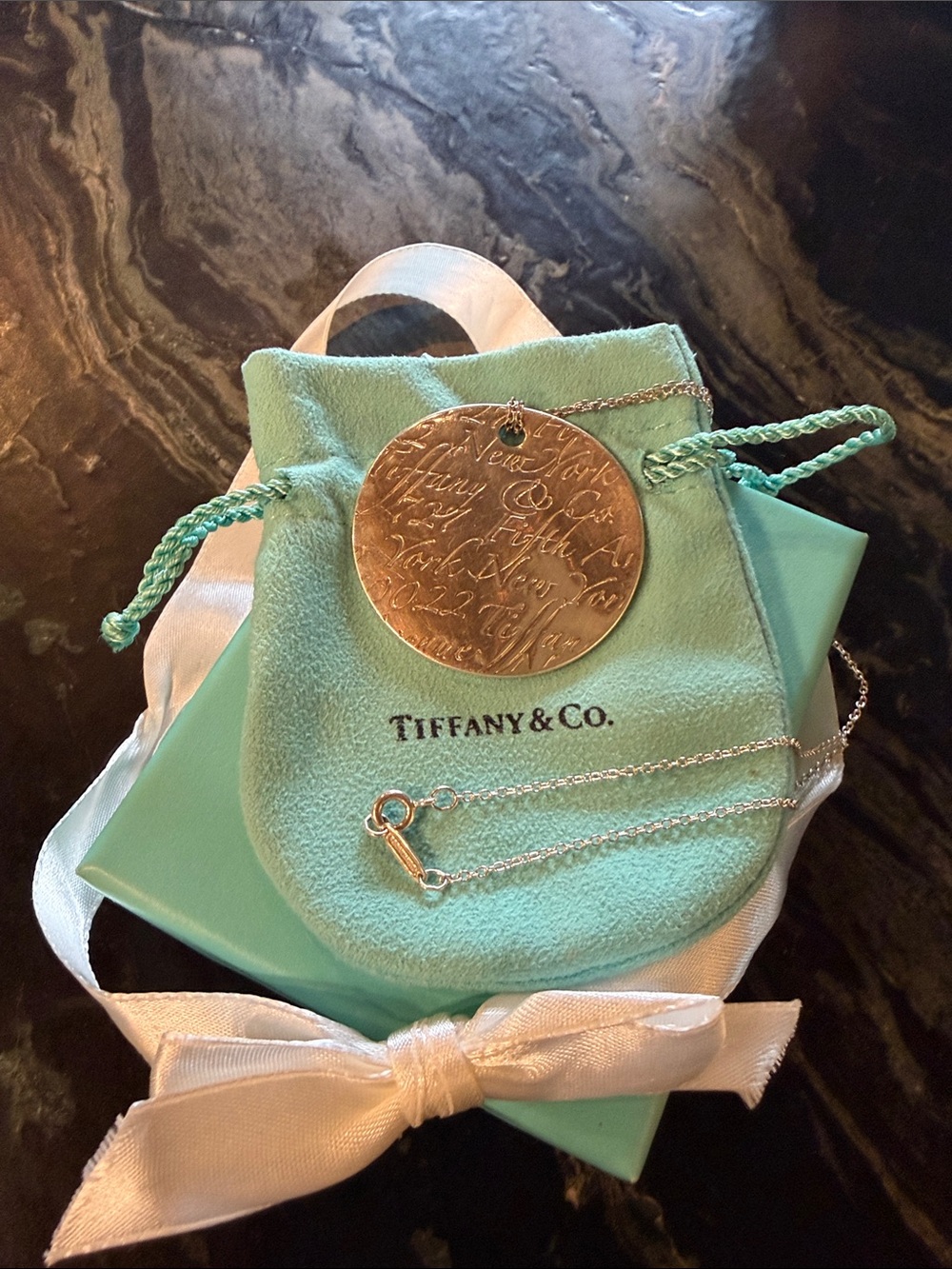 Tiffany & Co. Notes Extra Large Disc Pendant Necklace Sterling Silver vintage 07